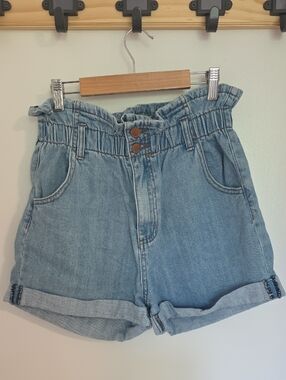See Thru Soul Light Blue Paperbag Waist Denim Shorts
